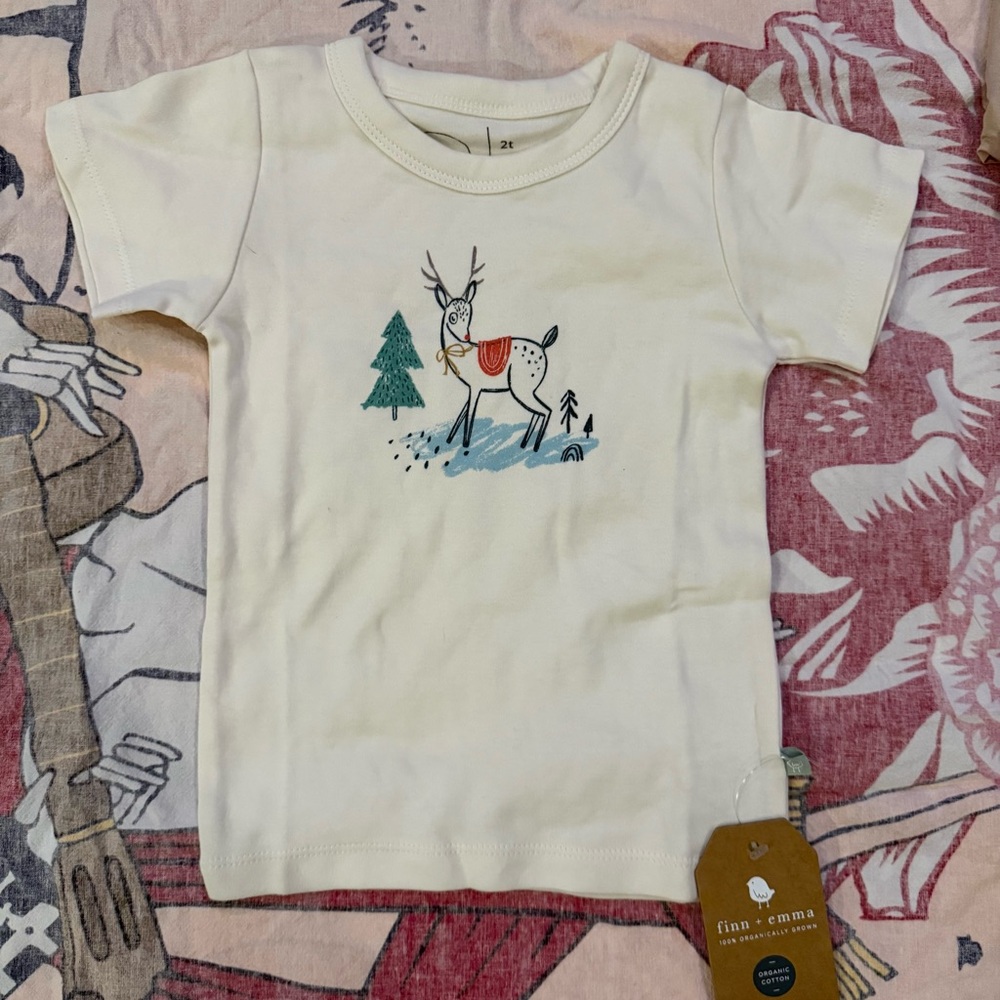 NWT Finn + Emma Cream Deer Print Kids Tee